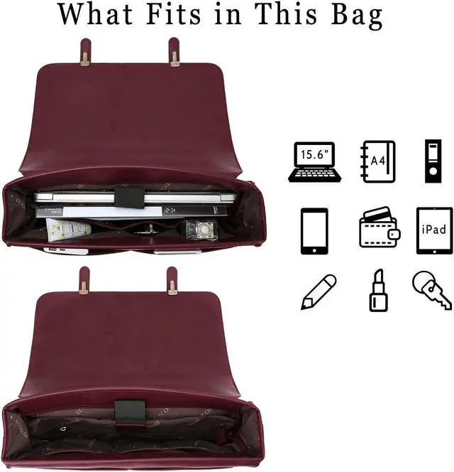 Alt view image 3 of 5 - ECOSUSI Laptop Bag for Women Briefcase Bag PU Leather Messenger College Satchel fit 15.6" Computer