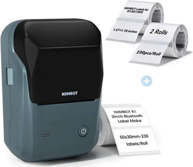Main image of NIIMBOT B1 Label Maker Machine (Blue) with Tape with 2 Rolls 40x30mm Clear Labels, Compatible with Phones & PC