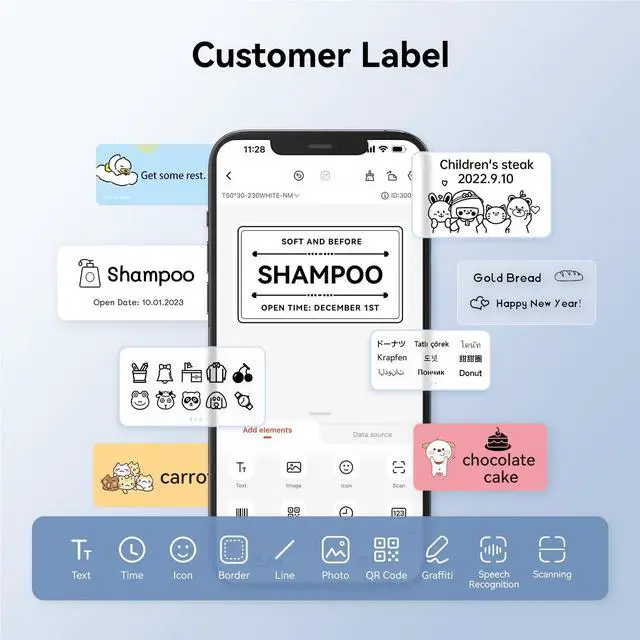 Alt view image 5 of 5 - NIIMBOT B1 Label Maker Machine (Blue) with Tape with 2 Rolls 40x30mm Clear Labels, Compatible with Phones & PC