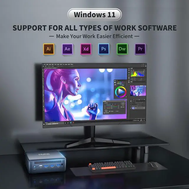 Alt view image 3 of 5 - RUPA Mini Pc Windows 11, N100 Mini PC 8GB DDR4 RAM 256GB 2.5''SSD, Micro PC Support Real 4K HDR 10+ Triple Display, WiFi6, BT5.2, USB3.0, Gigabit Ethernet Mini Computer for Home/Office