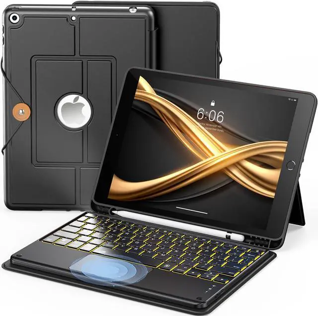 Main image of INFILAND Keyboard Case for iPad 9th/8th/7th Generation (10.2 Inch), 7-Color Backlight & High Precision Trackpad, Slim and Portable Detachable Folder Style Keyboard Case with Pencil Holder,Black
