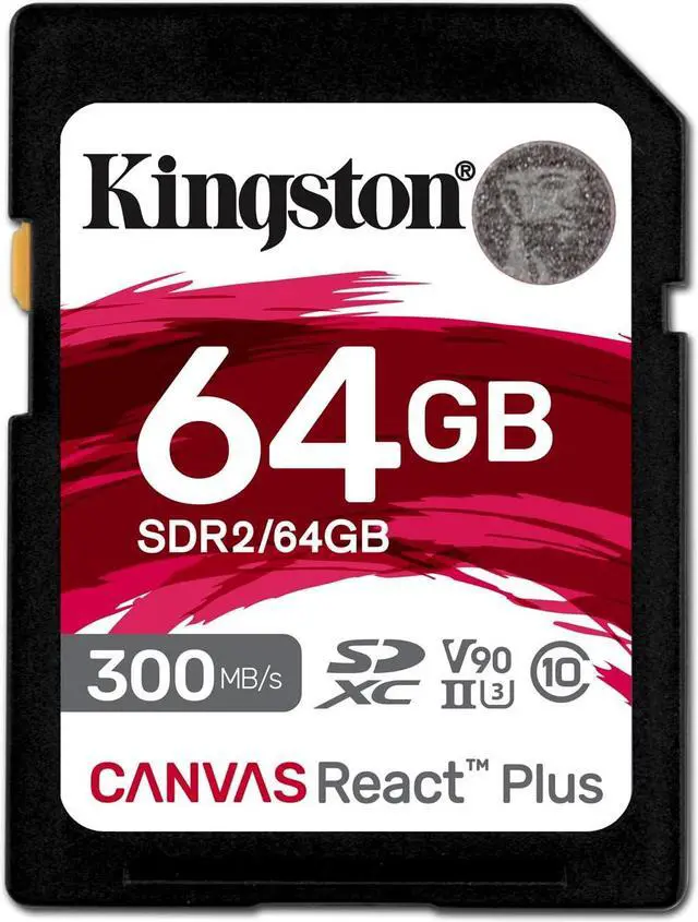 Main image of Kingston Canvas React Plus 64GB SD Card | SDXC UHS-II | 300R/260W U3 V90 | Full HD/4K/8K | SDR2/64GB