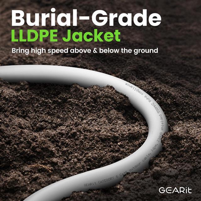 Alt view image 3 of 5 - GearIT Cat6 Outdoor Ethernet Cable (200ft) 23AWG Pure Copper, FTP, LLDPE, Waterproof, Direct Burial, In-Ground, UV Resistant, POE, Network, LAN, Internet, Cat 6, Cat6 Cable - 200 Feet
