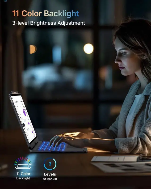 Alt view image 5 of 5 - typecase Touch Case with Keyboard for iPad Pro 13-inch(M4, 2024), iPad Air 13-inch(M3, 2025/M2, 2024) & iPad Pro 12.9(6th/5th/4th/3rd Gen), Trackpad, 360deg Rotatable, 11-Colors Backlit, Midnight Gray