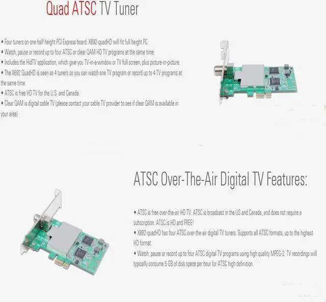 Alt view image 2 of 5 - X692 PCIE Express TV Tuner Card, Quad ATSC Live TV Tuner Module, Four Tuners on a Half Height PCI Express Board OTA Record for Windows Linux PC Laptop Computer