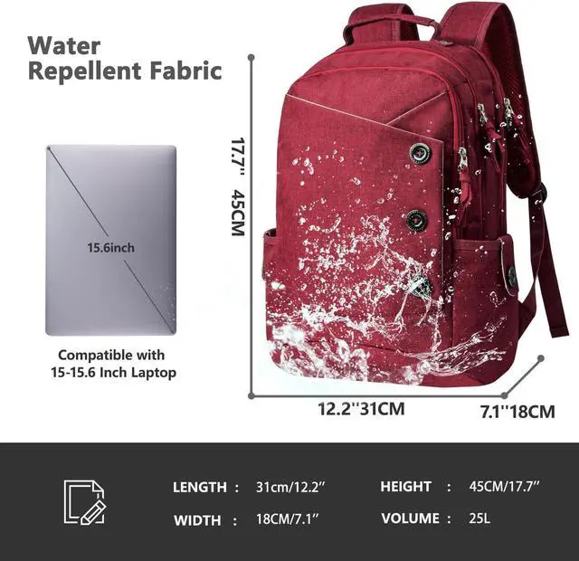 Alt view image 2 of 5 - KINGSLONG 15.6 inch Laptop Backpack for Women, Stylish Buttons Decor Daypack Fit 15.6 inch Notebook, Water Resistant Computer Notebook Bag with USB Charging Port for Travel College Work Gifts