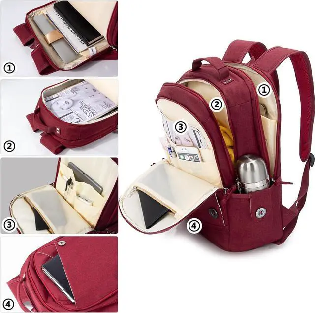 Alt view image 3 of 5 - KINGSLONG 15.6 inch Laptop Backpack for Women, Stylish Buttons Decor Daypack Fit 15.6 inch Notebook, Water Resistant Computer Notebook Bag with USB Charging Port for Travel College Work Gifts