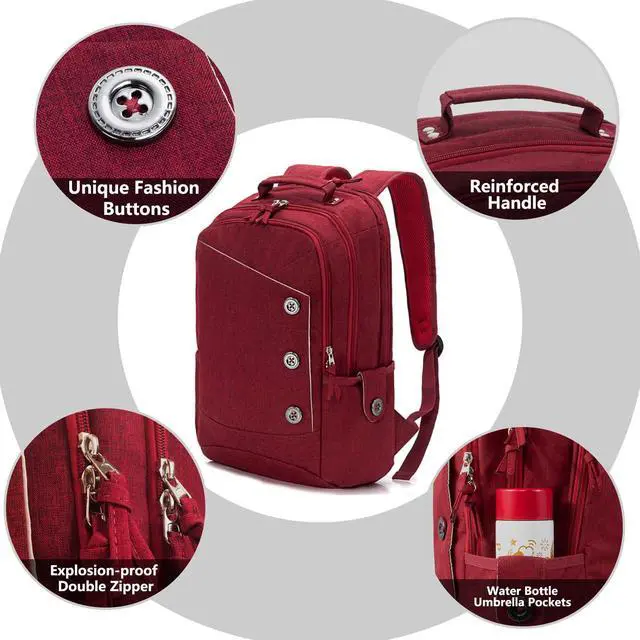 Alt view image 4 of 5 - KINGSLONG 15.6 inch Laptop Backpack for Women, Stylish Buttons Decor Daypack Fit 15.6 inch Notebook, Water Resistant Computer Notebook Bag with USB Charging Port for Travel College Work Gifts