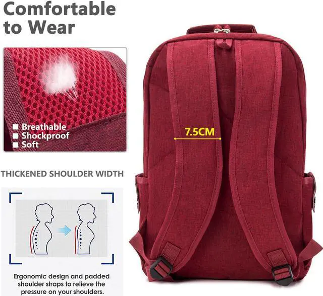 Alt view image 5 of 5 - KINGSLONG 15.6 inch Laptop Backpack for Women, Stylish Buttons Decor Daypack Fit 15.6 inch Notebook, Water Resistant Computer Notebook Bag with USB Charging Port for Travel College Work Gifts