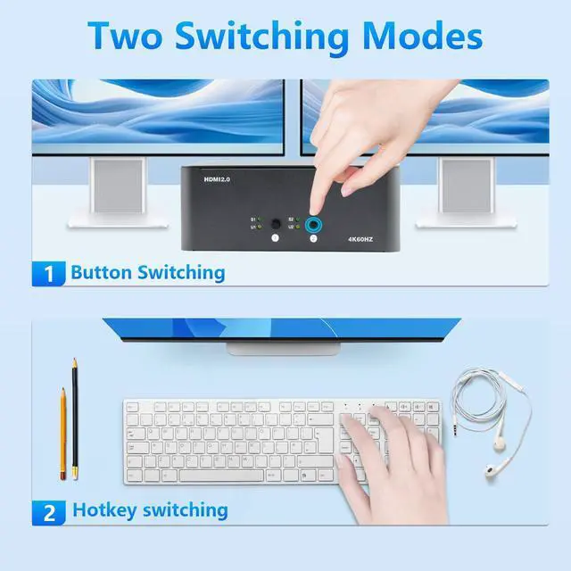 Alt view image 3 of 5 - KVM Switch 2 Monitors 2 Computers, HDMI 4K@60Hz KVM Switch with USB3.0, 2 Computers Share One Set of Keyboard, Mouse and Monitors, Supports Windows/Mac/Linux (KVM Switch 2 Monitors 2 Computers)