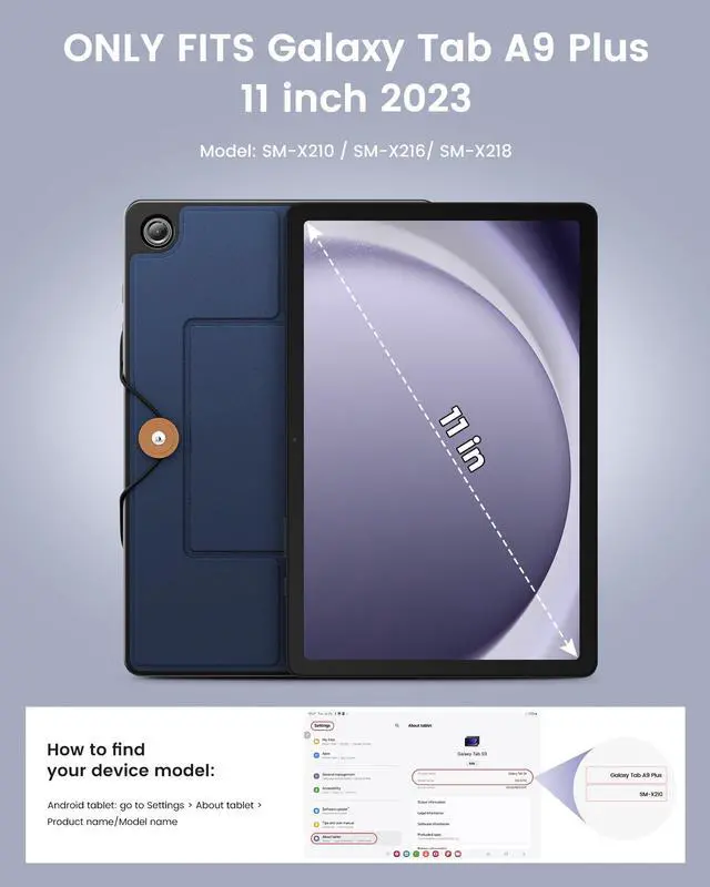 Alt view image 2 of 5 - INFILAND Keyboard Case for Samsung Galaxy Tab A9+/A9 Plus 5G with 7-Color Backlight & High Precision Trackpad, Slim and Portable Detachable Folder Style Keyboard Case for Tab A9+ 11 inch,Navy