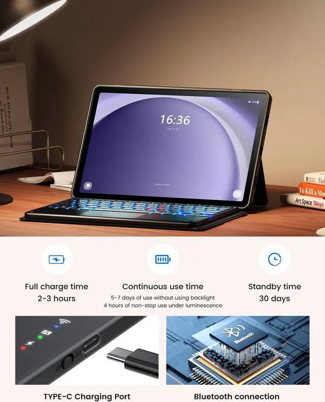 Alt view image 4 of 5 - INFILAND Keyboard Case for Samsung Galaxy Tab A9+/A9 Plus 5G with 7-Color Backlight & High Precision Trackpad, Slim and Portable Detachable Folder Style Keyboard Case for Tab A9+ 11 inch,Navy