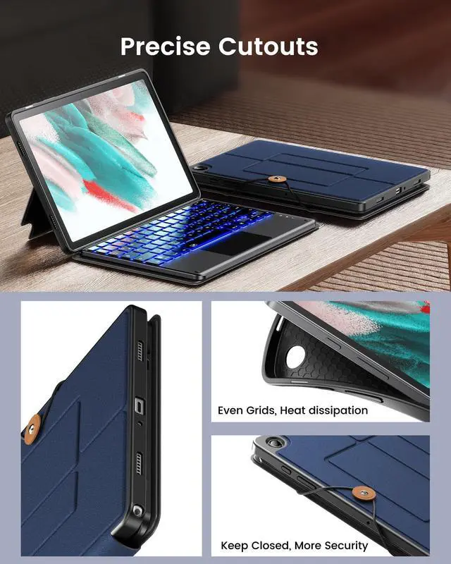 Alt view image 5 of 5 - INFILAND Keyboard Case for Samsung Galaxy Tab A9+/A9 Plus 5G with 7-Color Backlight & High Precision Trackpad, Slim and Portable Detachable Folder Style Keyboard Case for Tab A9+ 11 inch,Navy
