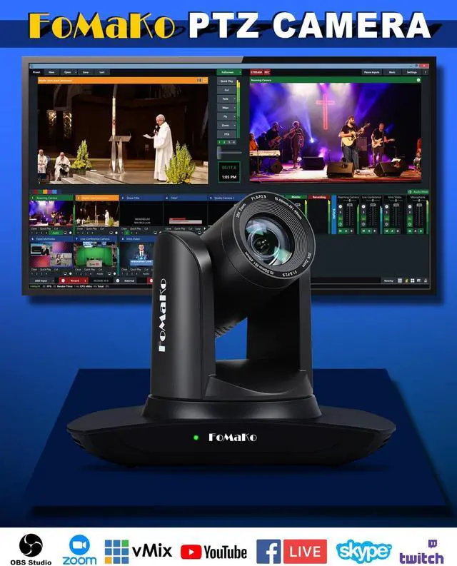 Alt view image 3 of 5 - FoMaKo AI Auto Tracking HDMI PTZ Camera, 20x Optical Zoom IP USB3.0 HDMI Camera for Church Services Worship Education, PoE 1080P60 FMK12UH Pro(20x)-B Black