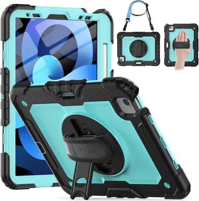 Main image of Timecity Case for iPad Air 4/5 10.9 inch 2020/2022, for iPad Air 4th/5th Generation Case with Screen Protector/Swivel Kickstand/Hand Strap/Pencil Holder Cover for iPad Air 10.9'', Light Blue
