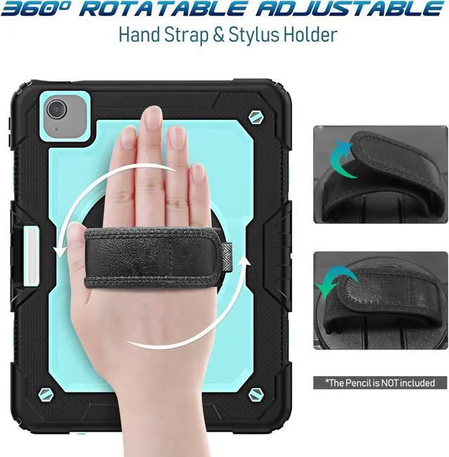 Alt view image 4 of 5 - Timecity Case for iPad Air 4/5 10.9 inch 2020/2022, for iPad Air 4th/5th Generation Case with Screen Protector/Swivel Kickstand/Hand Strap/Pencil Holder Cover for iPad Air 10.9'', Light Blue