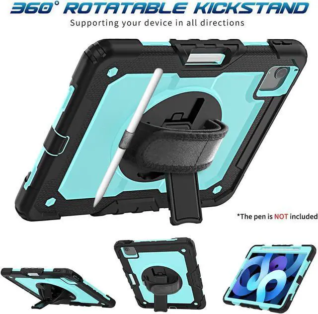 Alt view image 5 of 5 - Timecity Case for iPad Air 4/5 10.9 inch 2020/2022, for iPad Air 4th/5th Generation Case with Screen Protector/Swivel Kickstand/Hand Strap/Pencil Holder Cover for iPad Air 10.9'', Light Blue