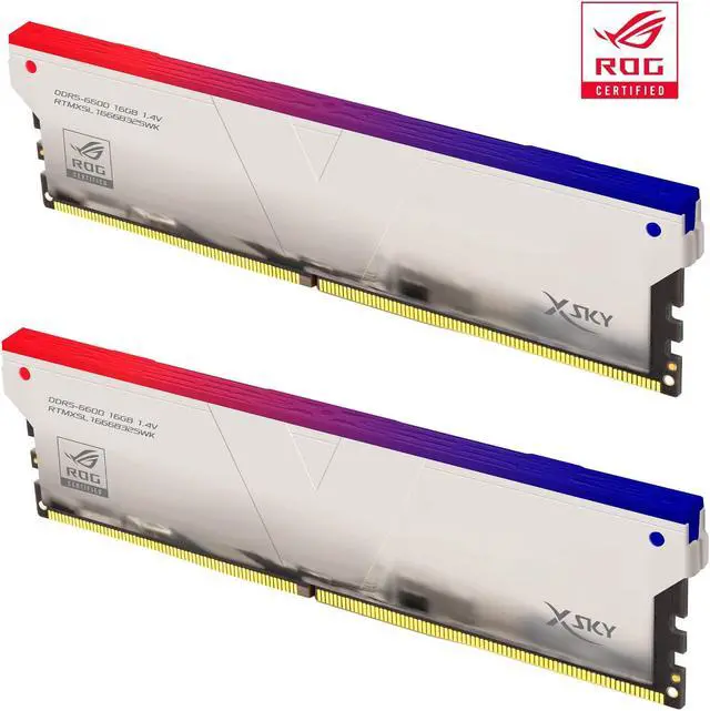 Alt view image 2 of 5 - V-Color DDR5 XSky ROG Certified 32GB(16GBx2) 6600MHz 2Gx8 CL32-39-39-102 1.4V SK Hynix IC RGB Gaming Desktop Upgrade RAM Memory Module - Silver (RTMXSL1666832SWK)