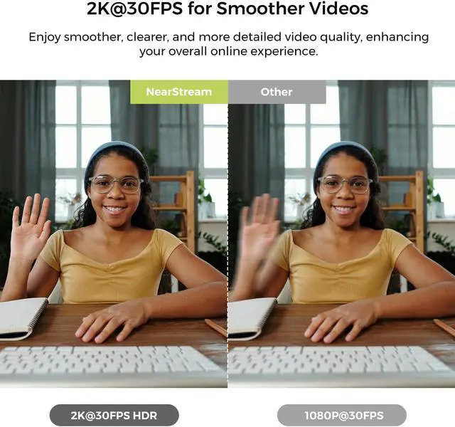 Alt view image 4 of 5 - NearStream 2K Webcam for PC, Full HD 1080P Webcam with Noise-Canceling Mic, Auto Focus,Software Control, Adjustable FOV, Plug&Play, Compact Web Camera for Desktop Computer for Zoom/Skype/Teams (V02AF)
