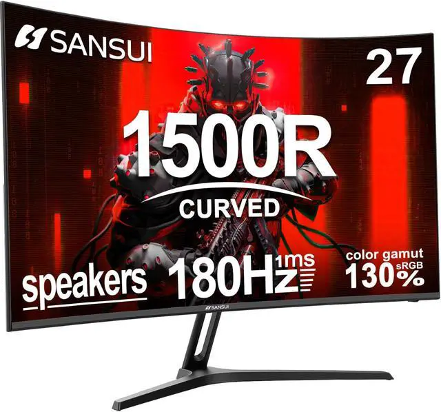 Main image of SANSUI 27 Inch Curved Gaming Monitor 180Hz 1ms with Speakers FHD 1080P Computer Monitor FreeSync|1500R|130% sRGB|HDR|Low Blue Light|HDMI DP Ports|VESA Mount|Metal Stand(ES-G27C1 HDMI Cable Included)