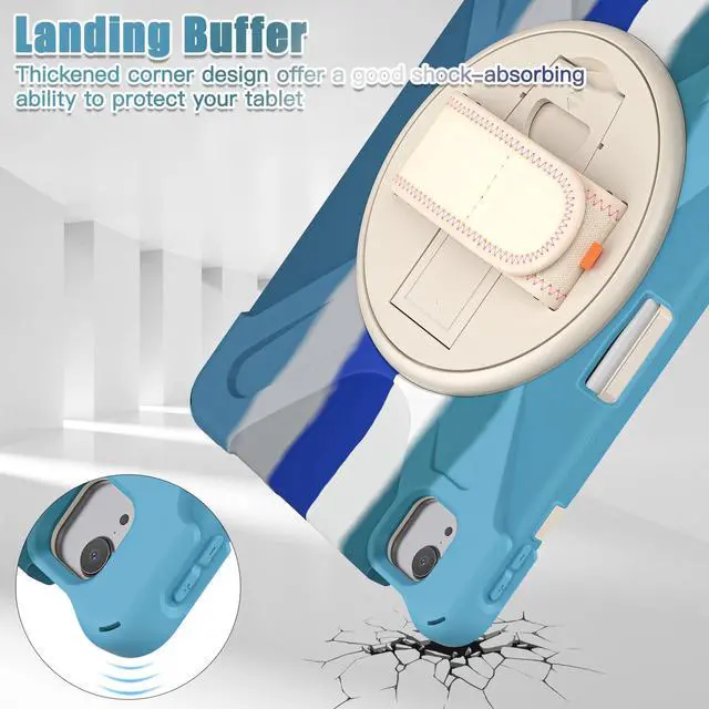 Alt view image 4 of 5 - Batianda Case for iPad Air 13 inch 2025 2024 M3/M2 Chip Heavy Duty Rugged Durability Silicone Tablet Cover with 360deg Rotating Hand Strap Foldable Hidden Stand & Shoulder Strap, Colorful Blue