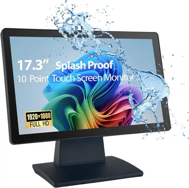 Main image of ANGEL POS Commercial Grade 17.3 Inch 1920 x 1080 FHD Touchscreen POS Monitor, 10 Points Touch HDMI VGA, Waterproof Dustproof Screen, Indusitrial, Office, Retail, Gym, Warehouse