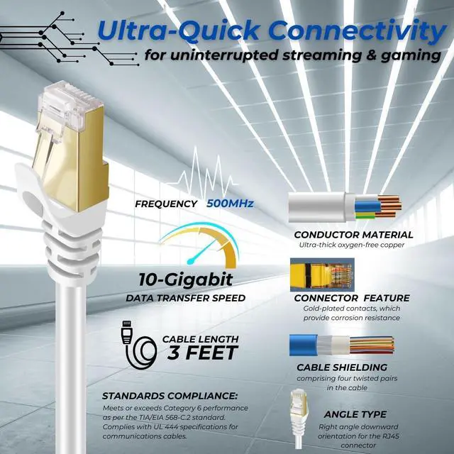 Alt view image 3 of 5 - TNP Cat7 Ethernet Network Cable (100 FT) - High Performance 10 Gigabit Ethernet 600MHz with Professional Gold Plated Snagless RJ45 Connector Premium Shielded Twisted Pair S/STP Patch Plug Wire Cord