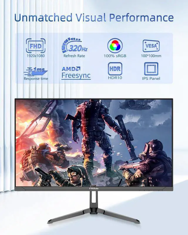Alt view image 2 of 5 - FYHXele 24.5 Inch Gaming Monitor 320Hz, FHD 1920x1080 Computer Monitor, 1ms Frameless, 100% sRGB, LED Background Light, Freesync Eye Care 2xDisplay Port, 2xHDMI