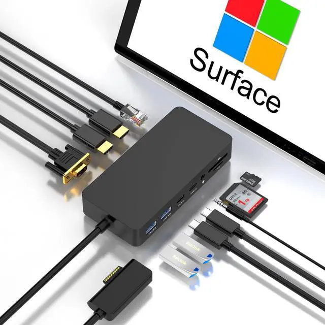 Main image of Microsoft Surface Dock Triple Displays Dual HDMI+VGA with Power Adapter,12 in 1 Surface Docking Station for Microsoft Surface Pro 11/10/9/8/X/7/6/5/4/3,Surface Laptop 7/6/5/4/3/2/1,Surface Book USB