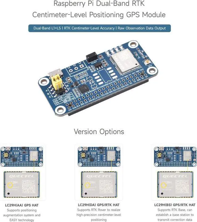 Alt view image 3 of 5 - Waveshare LC29H Series Dual-Band GPS Module for Raspberry Pi, Dual-Band L1+L5 Positioning Technology, Supports RTK Base, Can Establish a Base Station to Transmit Correction Data