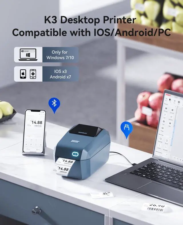 Alt view image 2 of 5 - NIIMBOT Label Maker for Sticker Labels, K3 Label Printer Can Print Width 3.15 Inch Label Paper for Small Business and Home Office, Compatible with PC, 7 Android&3 iOS (Blue)