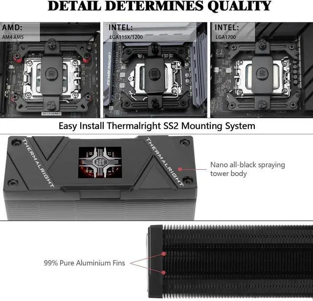 Alt view image 2 of 5 - Thermalright Assassin Spirit 120 Vision ARGB Black CPU Cooler, Computer Heatsink Cooler,PC Display Screen CPU Cooling with 1.54in,240x240 Resolving Power,for AM4/AM5 and LGA1700/1851/115X