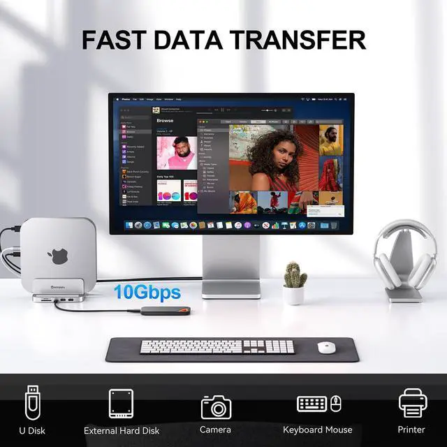 Alt view image 4 of 5 - Minisopuru Mac Mini Dock & Stand with M.2 NVMe SSD Enclosure, Upgrade 8 in 1 Mac Mini hub Support 10Gbps USB C/A, TF& SD, Audio Jack, Mac Mini Accessories for Mac Mini M2/M1 (Not for Mac Mini M4)