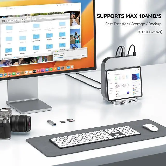 Alt view image 5 of 5 - Minisopuru Mac Mini Dock & Stand with M.2 NVMe SSD Enclosure, Upgrade 8 in 1 Mac Mini hub Support 10Gbps USB C/A, TF& SD, Audio Jack, Mac Mini Accessories for Mac Mini M2/M1 (Not for Mac Mini M4)