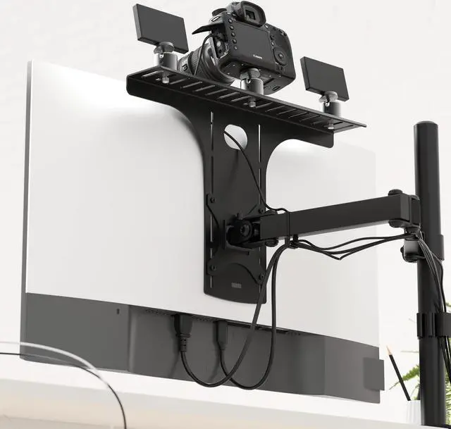 Alt view image 2 of 5 - HumanCentric DSLR Monitor Mount, Monitor Shelf for Desk Camera Mount, Light Webcam and Microphone Camera Shelf for Monitor VESA Arm, Replace Clamp Tripods for Camera Desk Mount, Large