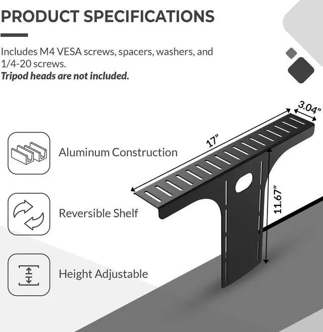 Alt view image 4 of 5 - HumanCentric DSLR Monitor Mount, Monitor Shelf for Desk Camera Mount, Light Webcam and Microphone Camera Shelf for Monitor VESA Arm, Replace Clamp Tripods for Camera Desk Mount, Large