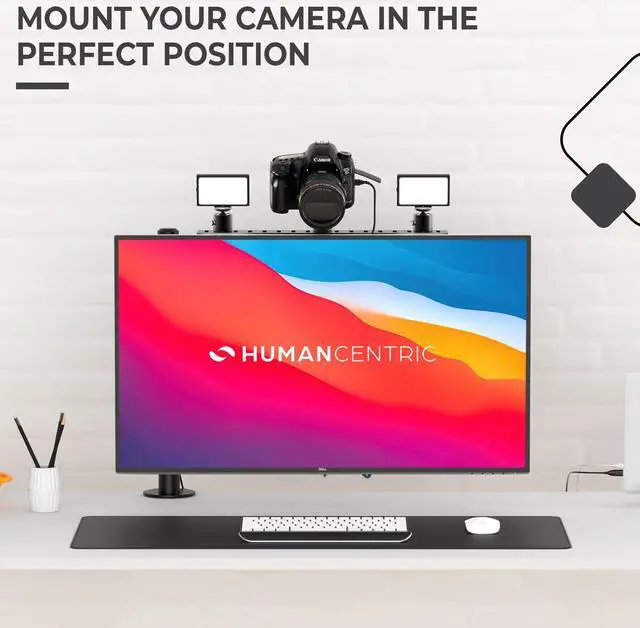 Alt view image 3 of 5 - HumanCentric DSLR Monitor Mount, Monitor Shelf for Desk Camera Mount, Light Webcam and Microphone Camera Shelf for Monitor VESA Arm, Replace Clamp Tripods for Camera Desk Mount, Large