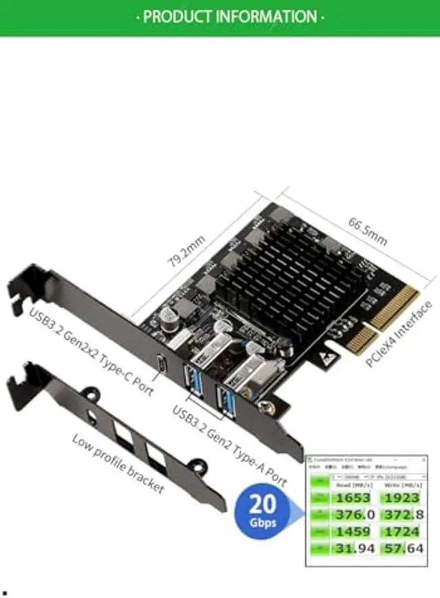 Alt view image 5 of 5 - 2 Port USB Type A 3.2 and Single Port USB-C 3.2 Gen 2x2 PCI-e Gen 3 x4 Expansion Card