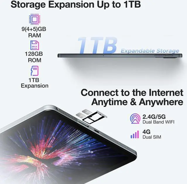 Alt view image 4 of 5 - DOOGEE T30SE Tablet with Keyboard, Dual 4G LTE 11 Inch Gaming Tablets Android 14, 9GB RAM + 128GB, 2.4K Octa-Core, 8580mAh, Tablet with Keyboard and Pen, Mouse and Case