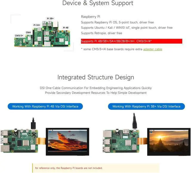 Alt view image 4 of 5 - waveshare 4.3inch DSI Display, 800 x 480 Resolution, IPS Panel, Compatible with Raspberry Pi 4B/3B+/3A+/3B/2B/B+/A+/CM3/3+/4-IPS Wide-Bezel Touch Display