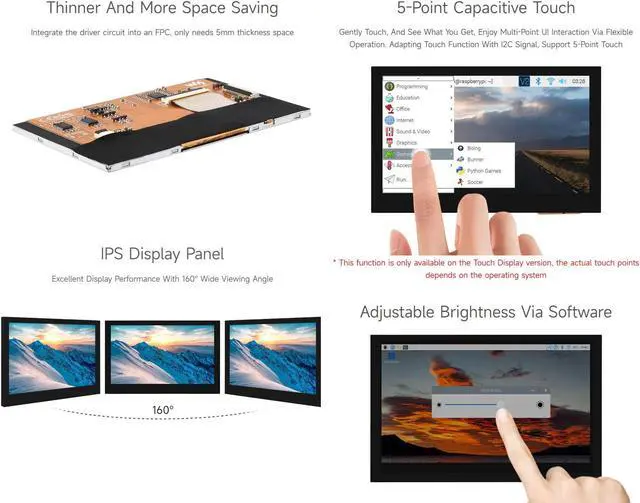 Alt view image 5 of 5 - waveshare 4.3inch DSI Display, 800 x 480 Resolution, IPS Panel, Compatible with Raspberry Pi 4B/3B+/3A+/3B/2B/B+/A+/CM3/3+/4-IPS Wide-Bezel Touch Display