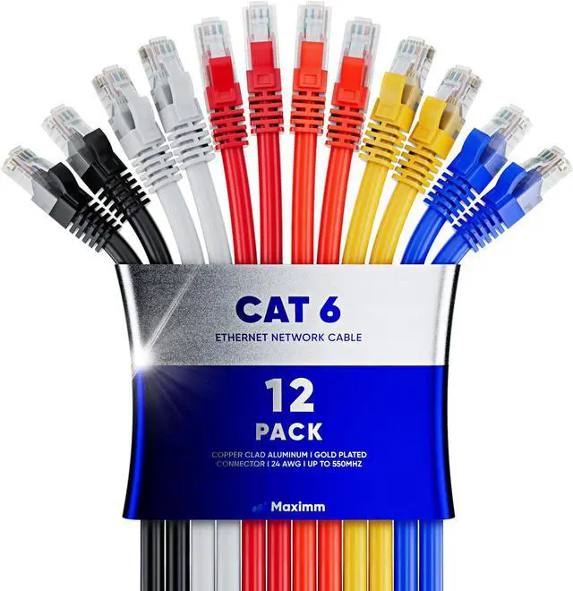 Main image of Maximm Cat 6 Ethernet Cable 25 Ft, (12-Pack) Cat6 Cable, LAN Cable, Internet Cable, Patch Cable and Network Cable - UTP (Multicolor) 25 Feet C6C-25MT12PK