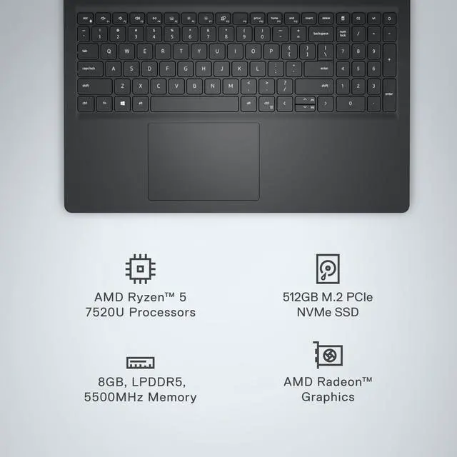 Alt view image 3 of 5 - Dell Inspiron 3535 Laptop - 15.6-inch FHD (1920 x 1080) Display, AMD Ryzen 5 7520U Processor, 8GB DDR4 RAM, 512GB SSD, AMD Radeon Graphics, Windows 11 Home, 6-Months Migrate - Carbon Black