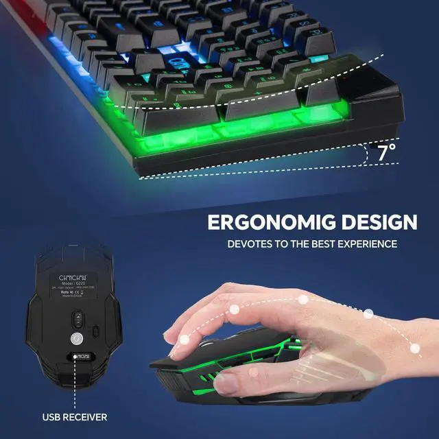 Alt view image 5 of 5 - CHONCHOW USB Wireless Gaming Keyboard and Mouse Combo, LED Backlit Ergonomic Mechanical Feeling Keyboard, Rechargeable 2500mAh Battery, Anti-ghosting Keyboards 7D 3600DPI Mice for PC Gamer