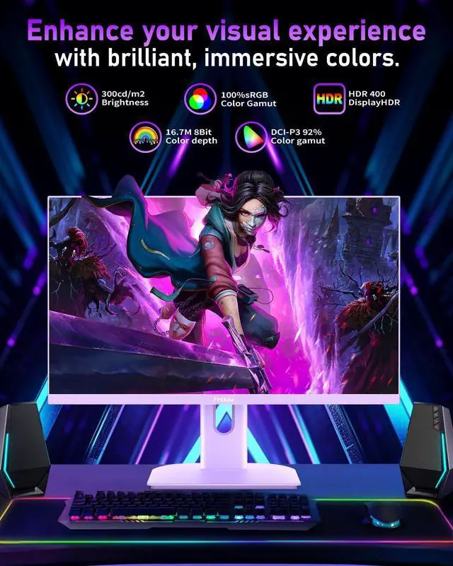 Alt view image 3 of 5 - FYHXele 27 inch Gaming Monitor, 165Hz Computer Monitor FHD 1080P Fast IPS Panel Pc Monitor, sRGB100%,1ms, DisplayPort/HDMI/Eye Care/Wall Mount Compatible-Purple