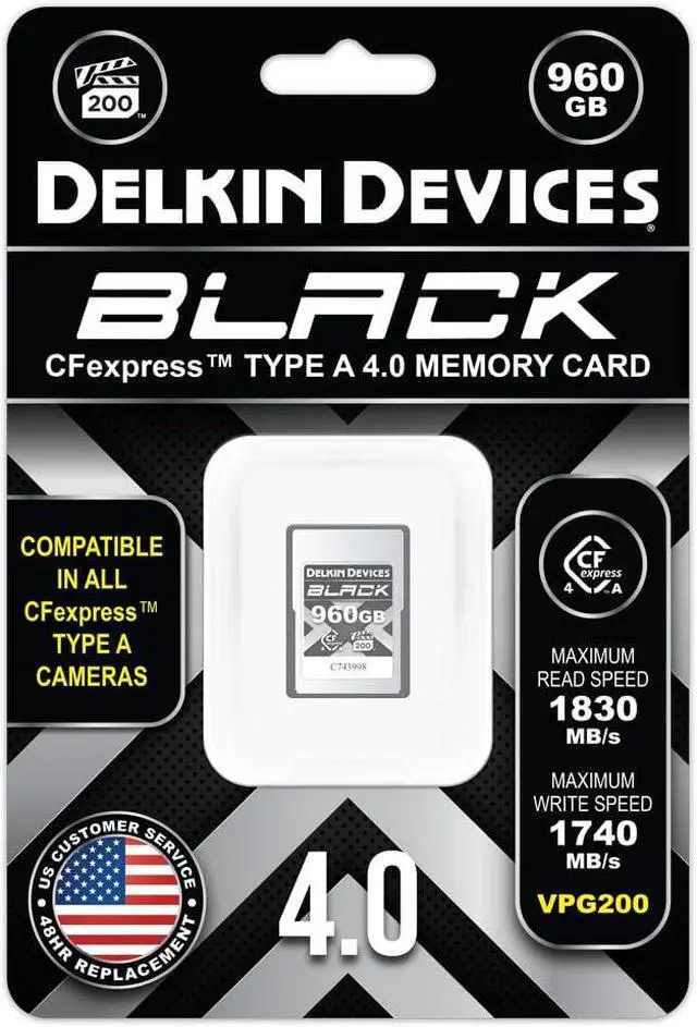 Alt view image 2 of 5 - Delkin Devices 960GB Black CFexpress Type A Memory Card - Up to 1830MB/s Read, 1740MB/s Write Speeds for 8K, 6K & 4K Video, VPG200
