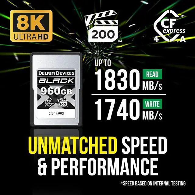 Alt view image 4 of 5 - Delkin Devices 960GB Black CFexpress Type A Memory Card - Up to 1830MB/s Read, 1740MB/s Write Speeds for 8K, 6K & 4K Video, VPG200