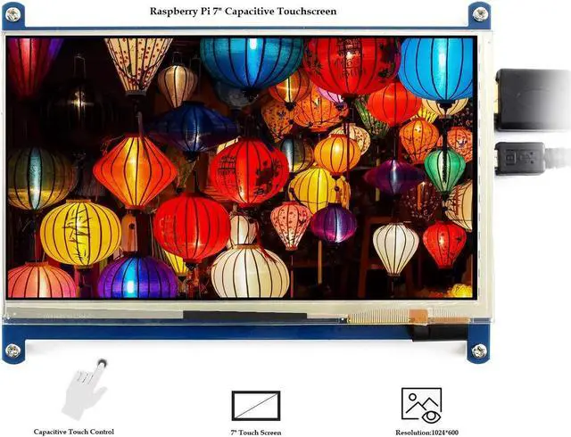 Alt view image 2 of 5 - Waveshare 7 inch Capacitive Touch Screen IPS Display HDMI LCD Module 1024x600 Touchscreen for Raspberry Pi 4/3/2/1 Model B/B+/A+/BeagleBone Black/Banana Pi, Windows 10/8.1/8/7