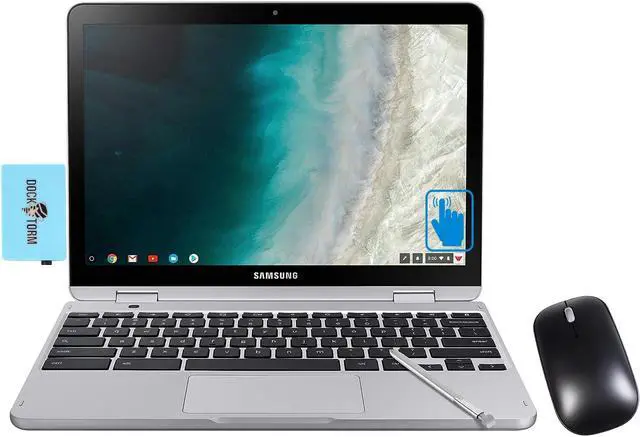 Main image of Samsung Chromebook Plus V2 Light Titan 2-in-1 Laptop (Celeron 3965Y, 4GB RAM, 64GB eMMC SSD, Intel HD 615, 12.2" Touch Full HD (1920x1080), Webcam, Chrome OS) with Dock and Wireless Mouse