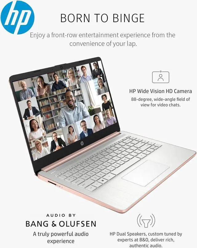 Alt view image 5 of 5 - HP 14 inch Laptop Computer,Thin Lightweight 14 Laptop College Student,Intel Notebook Computer PC,8GB RAM 64GB eMMC+128GB SD Card,Windows 11 Laptop Microsoft Office 1Y,Camera,Long BatteryLife,Rose Gold